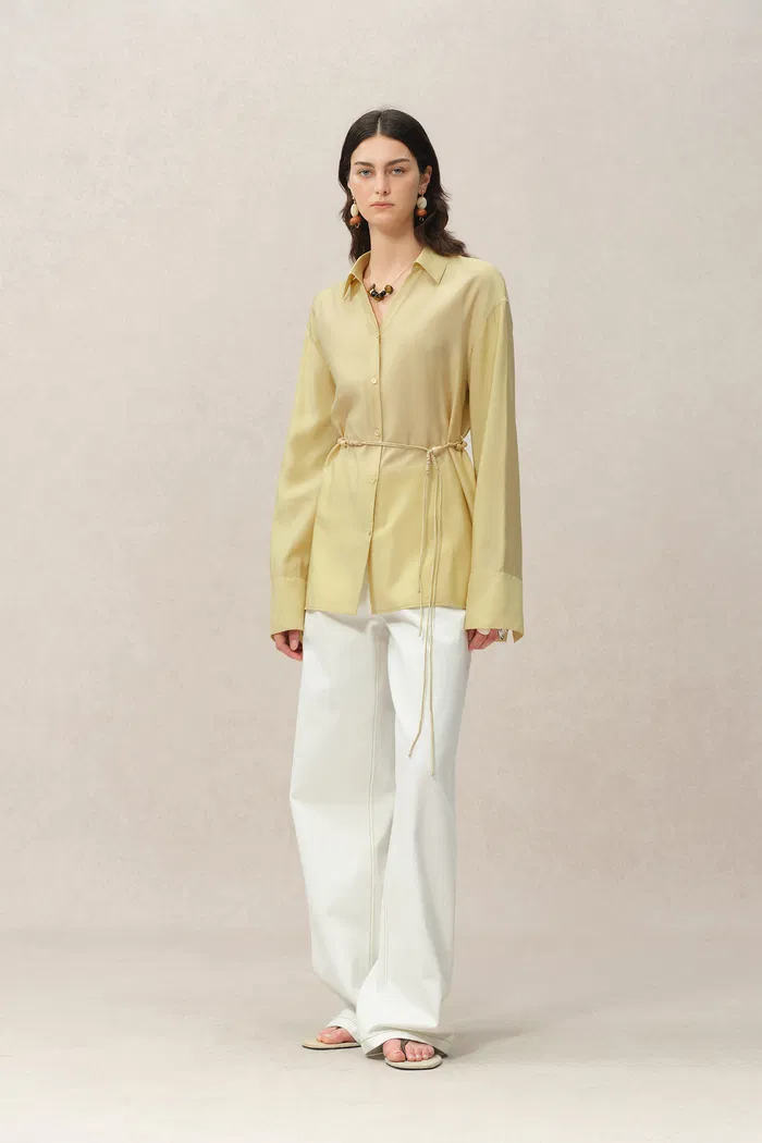 Xena Hand Beaded Belt Cinched Waist Shirt in Acetate Blend - Image 3