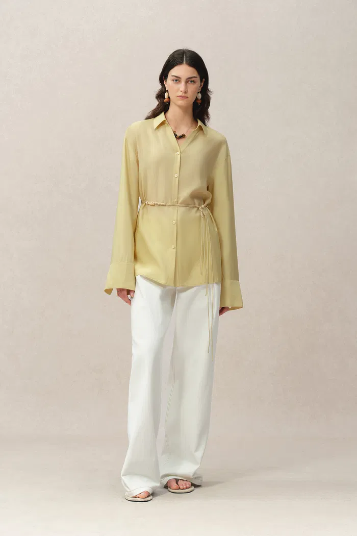 Xena Hand Beaded Belt Cinched Waist Shirt in Acetate Blend - Image 4