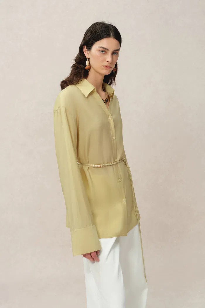 Xena Hand Beaded Belt Cinched Waist Shirt in Acetate Blend - Image 5