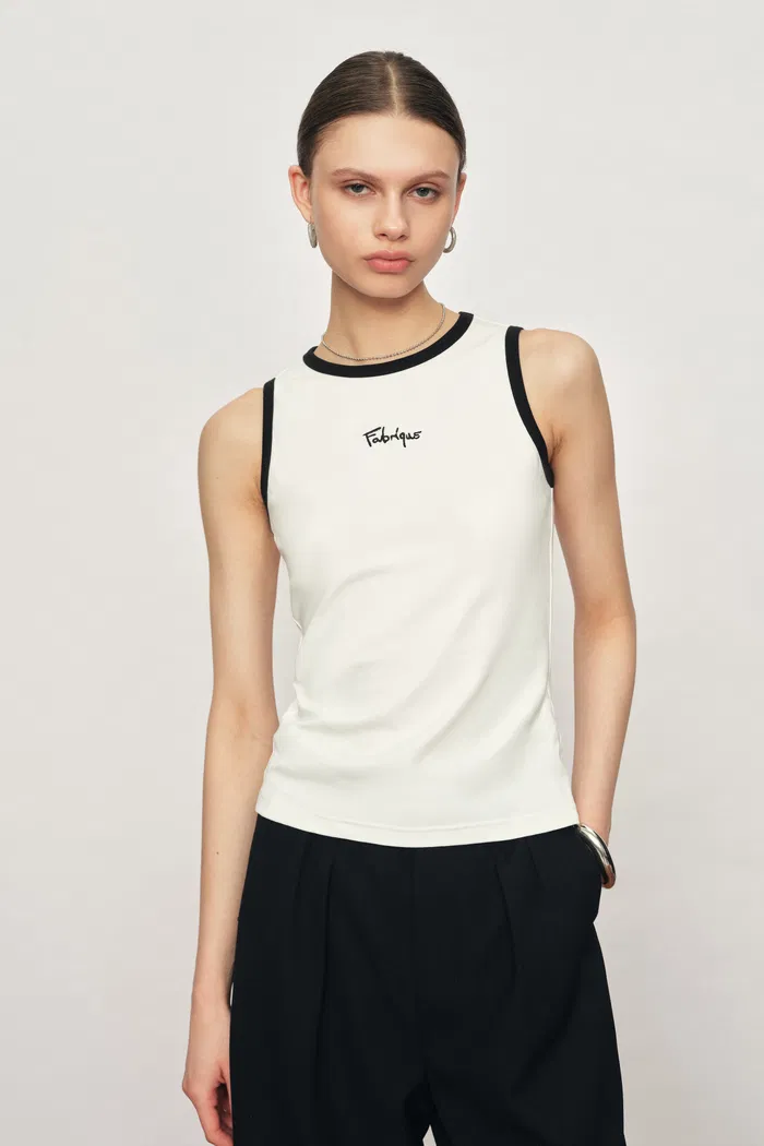 Xena Racerback Contrast Trim Racerback Sleeveless Tank Top in Cotton - Image 2
