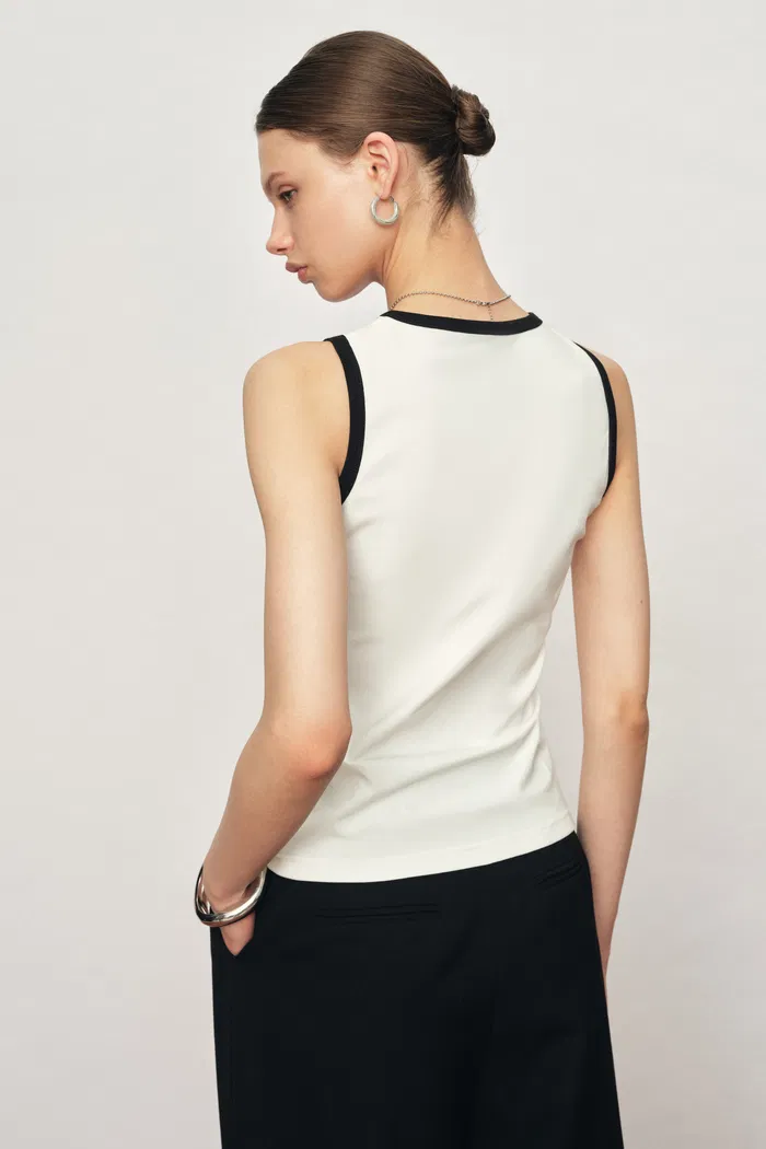 Xena Racerback Contrast Trim Racerback Sleeveless Tank Top in Cotton - Image 4