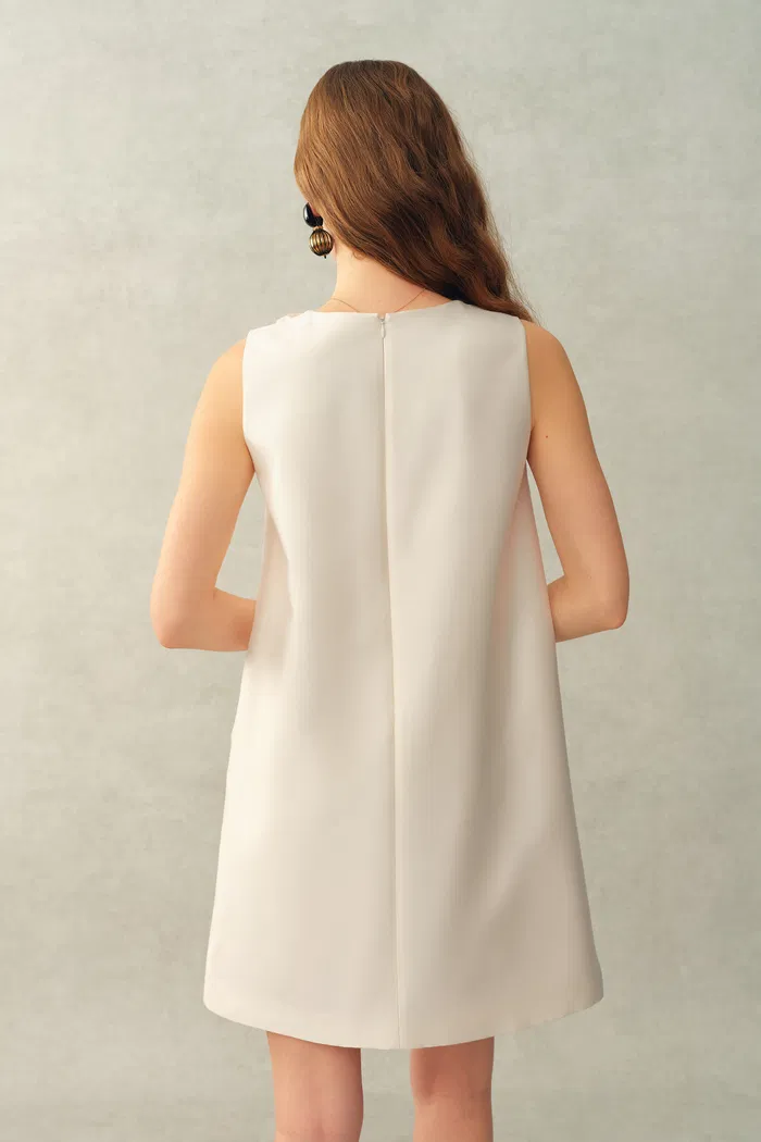 Yazmin 3D Floral Neckline Dress in Silk Wool Satin Knit - Image 2