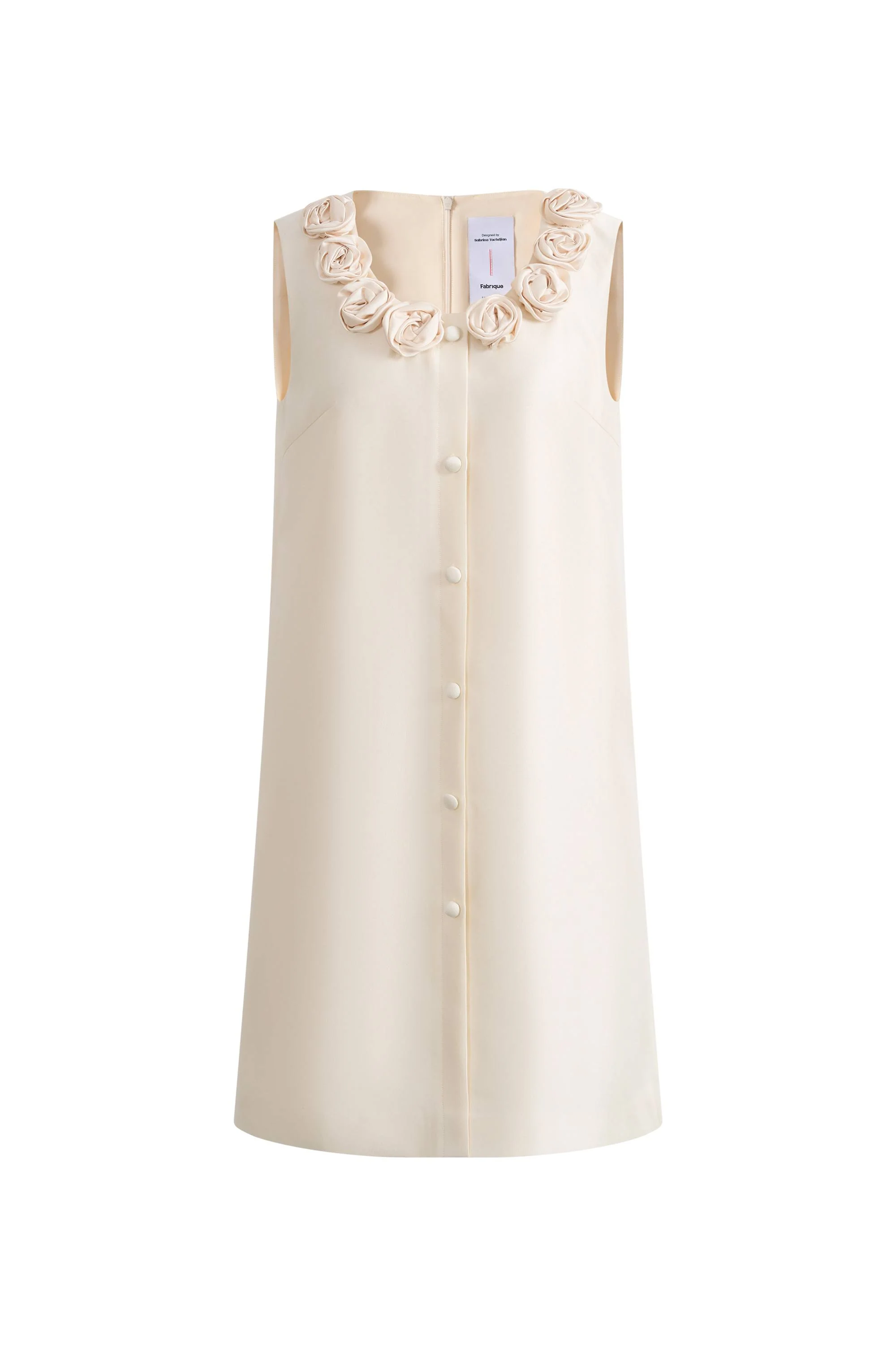 Yazmin 3D Floral Neckline Dress in Silk Wool Satin Knit - Image 5