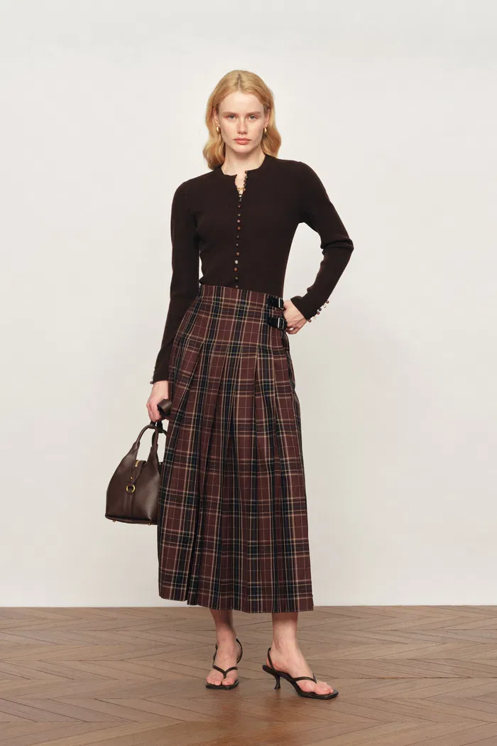 Yehudit Plaid Pleated Wool Maxi Skirt in Wool Blend - Image 2