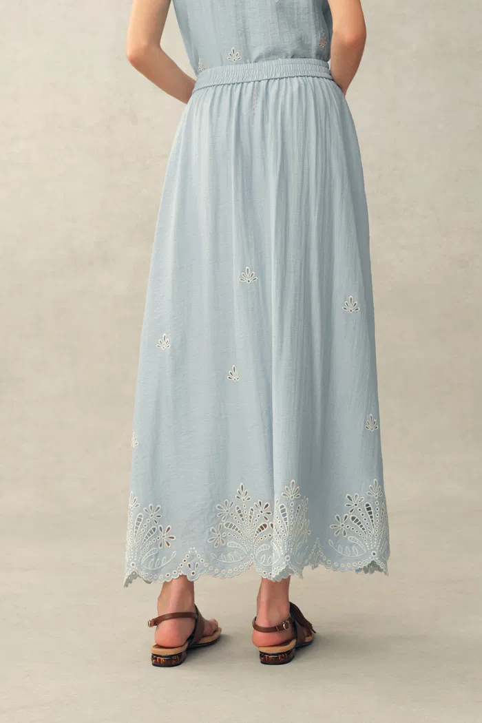 Yori Floral Cutwork Embroidery A Line Maxi Skirt in Linen Blend - Image 4