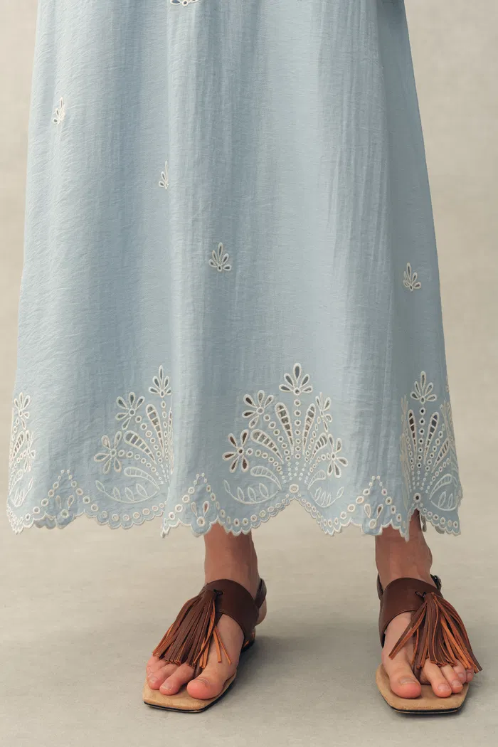 Yori Floral Cutwork Embroidery A Line Maxi Skirt in Linen Blend - Image 6