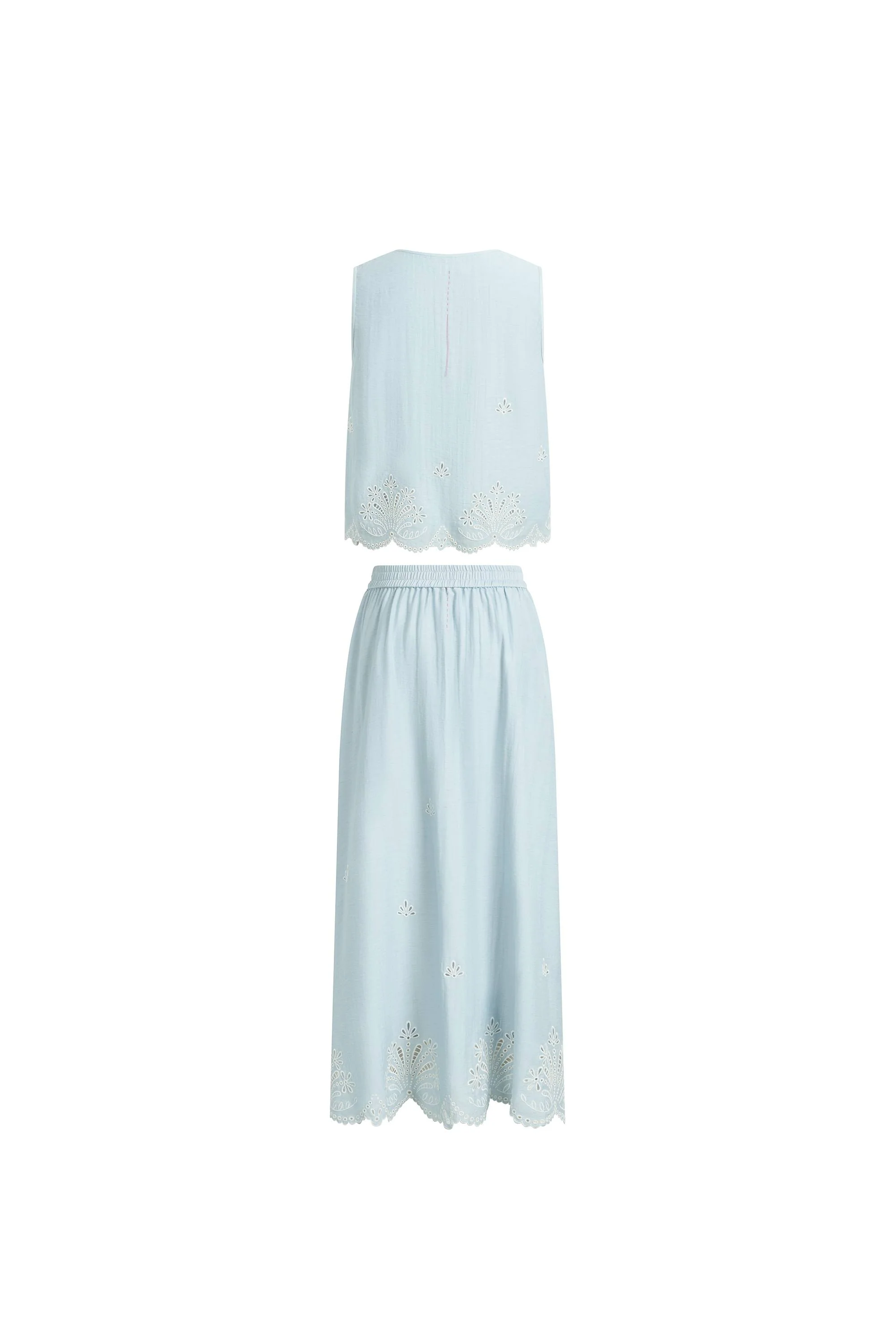 Yori Floral Embroidery V Neck Sleeveless Top and Skirt Set in Linen Blend - Image 8