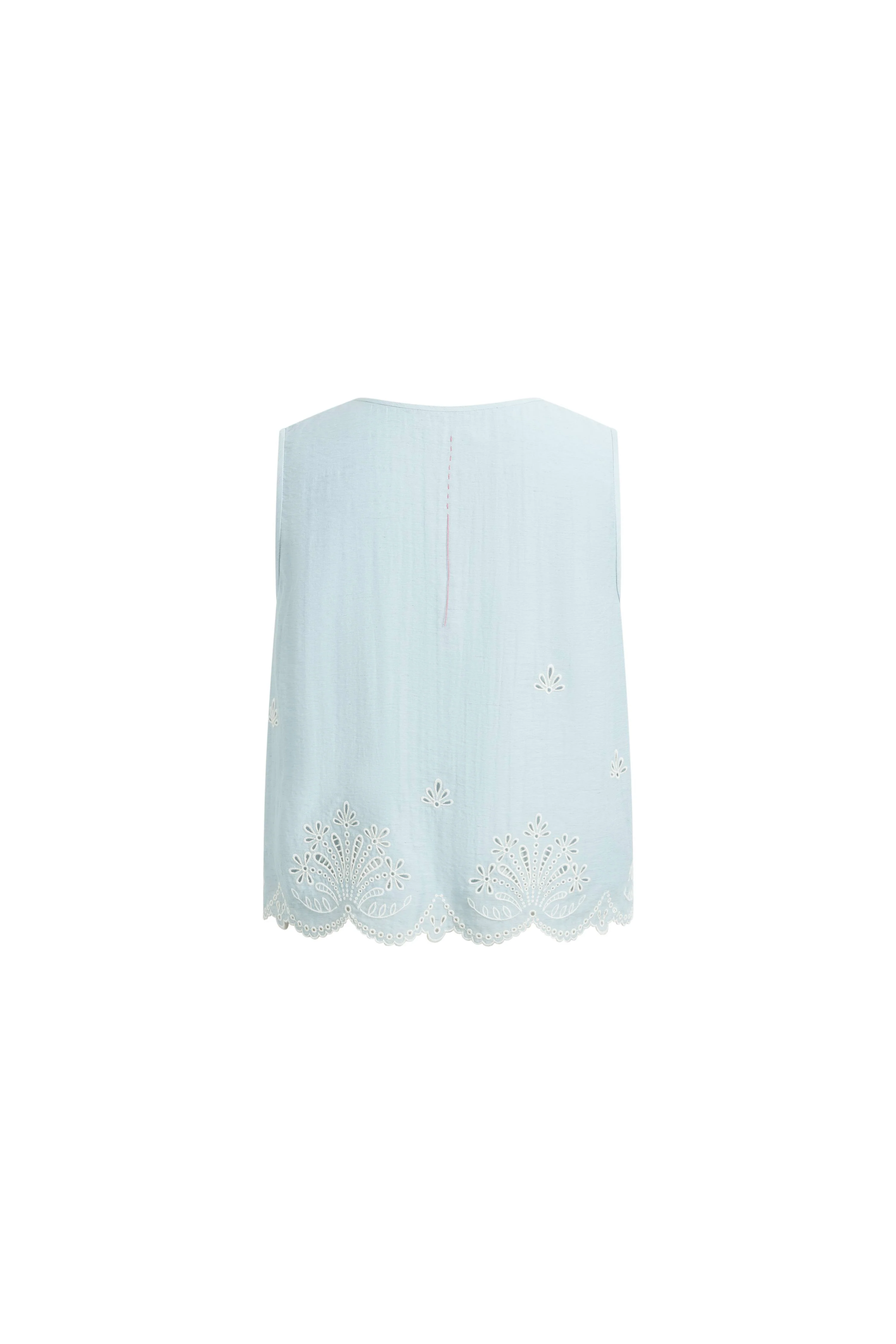 Yori Floral Embroidery V Neck Sleeveless Top in Linen Blend - Image 9