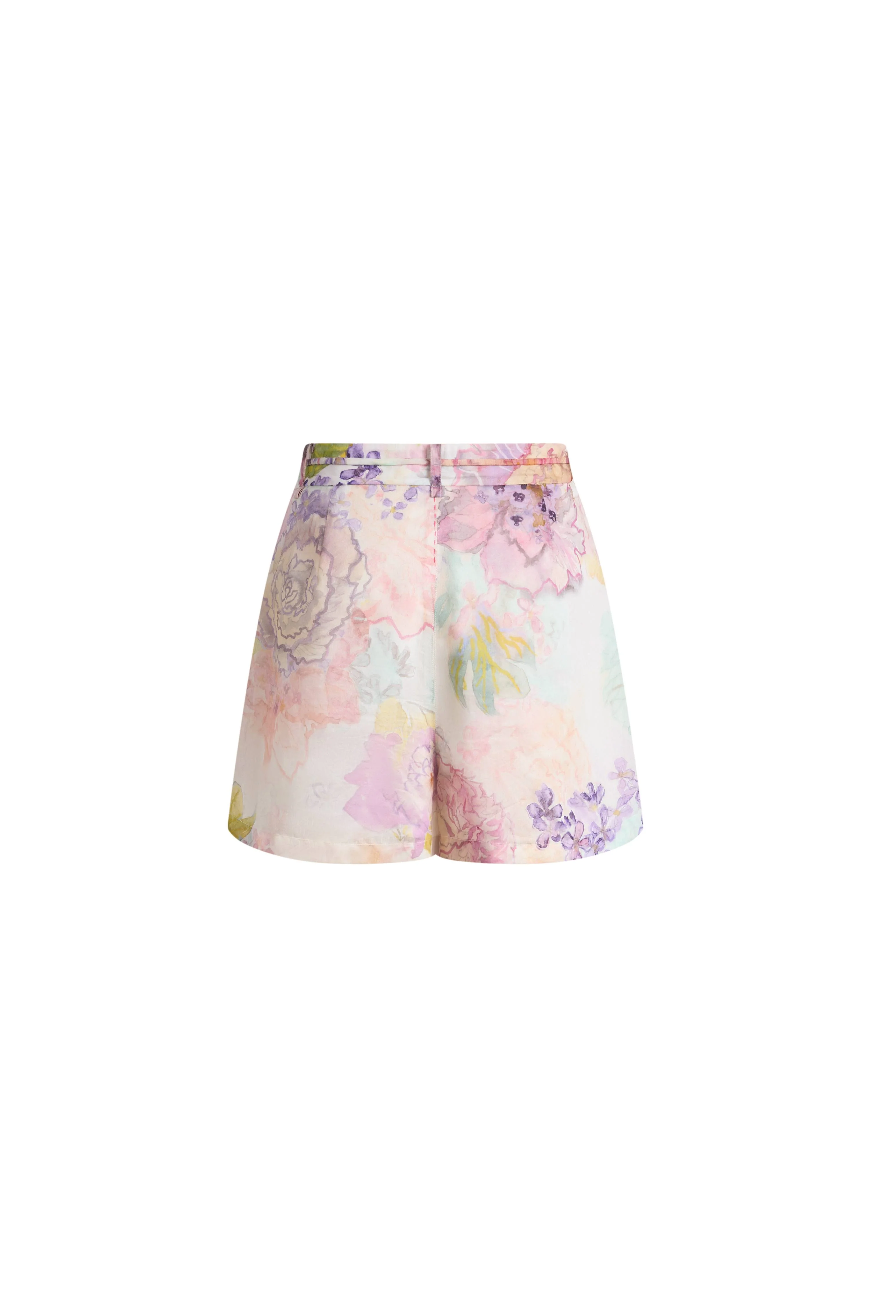 Yori Handpainted Floral Print Sheer Beaded  Belt Shorts in Silk Linen Blend - Image 8