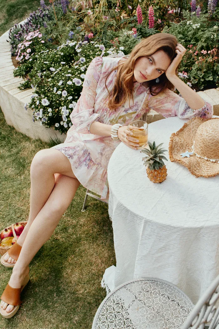 Yori Handpainted Wavy Ruffle Babydoll Dress in Silk Linen Blend - Image 3