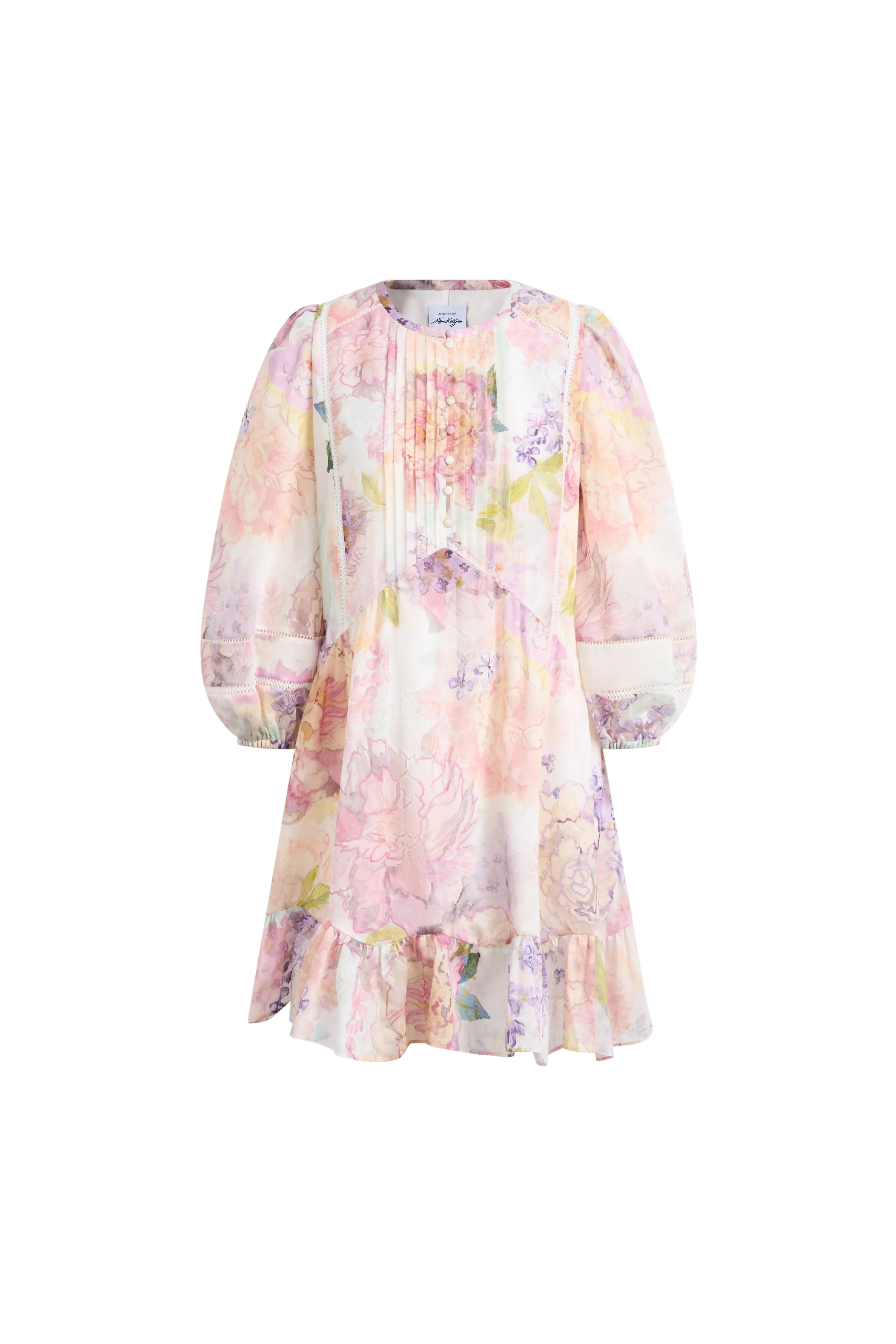 Yori Handpainted Wavy Ruffle Babydoll Dress in Silk Linen Blend - Image 8