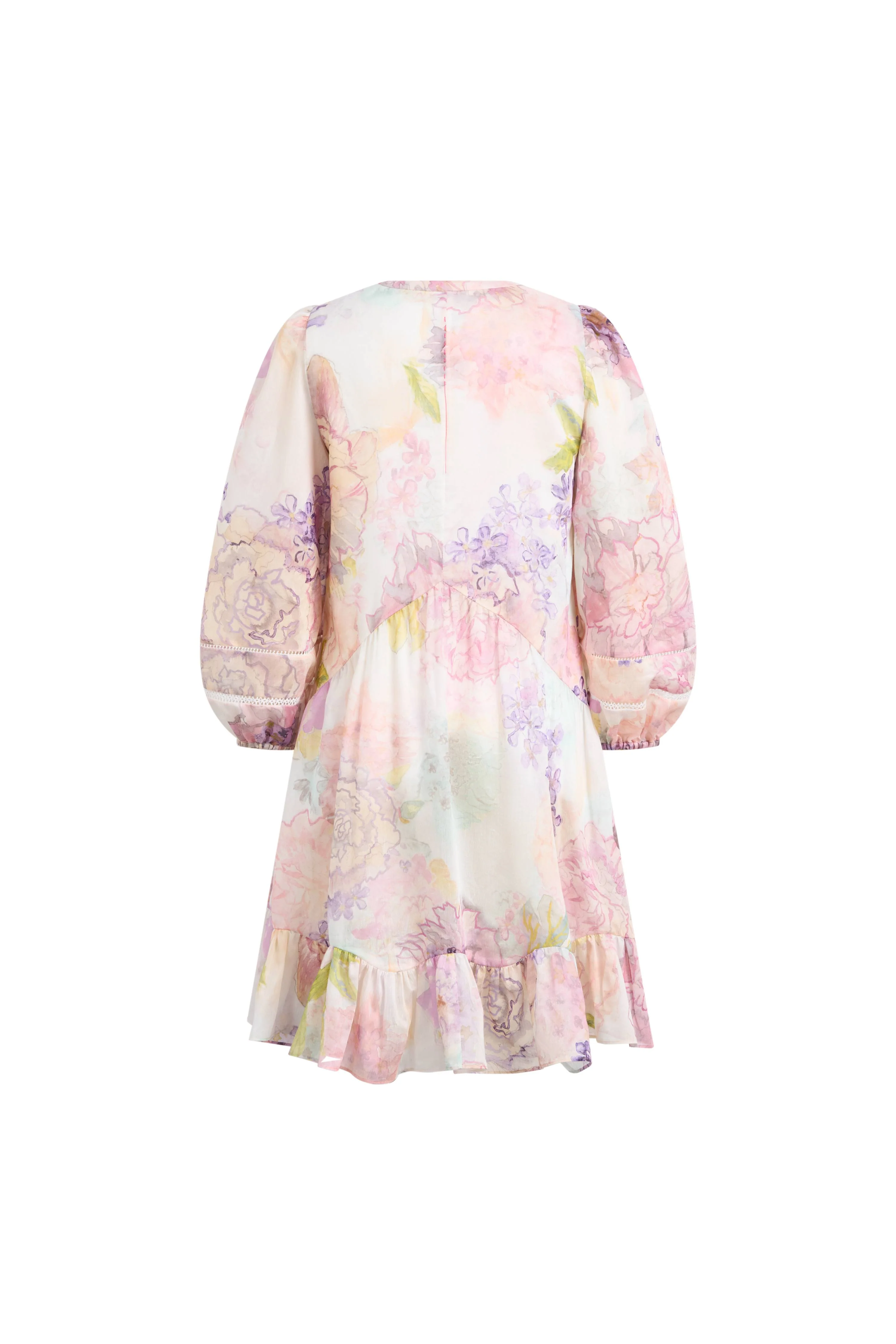 Yori Handpainted Wavy Ruffle Babydoll Dress in Silk Linen Blend - Image 9