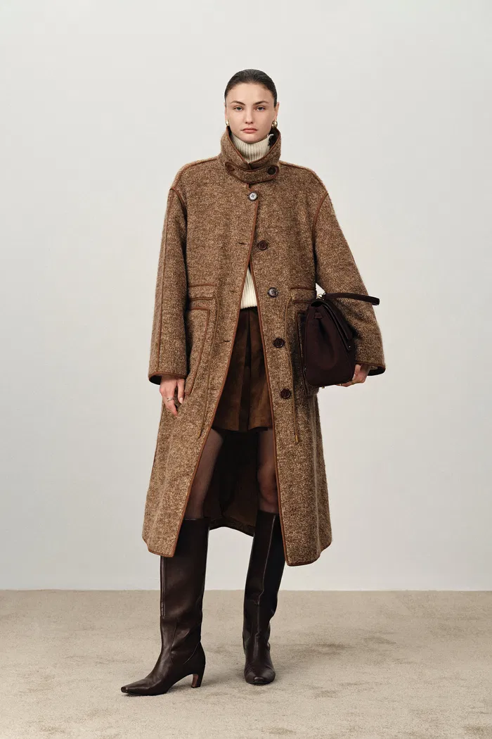 Yuki Drawstring Wool Coat in Alpaca Loop Wool
