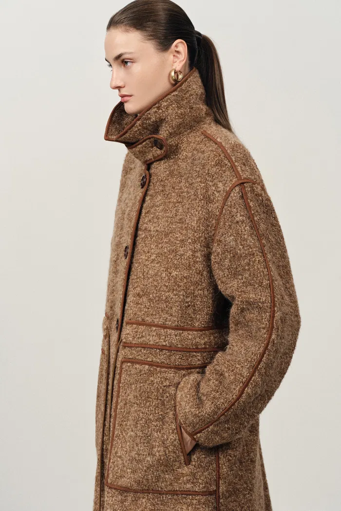 Yuki Drawstring Wool Coat in Alpaca Loop Wool - Image 2