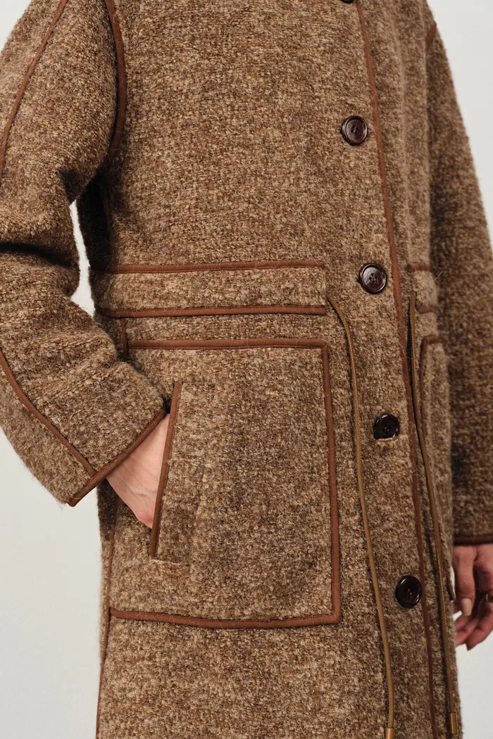 Yuki Drawstring Wool Coat in Alpaca Loop Wool - Image 9