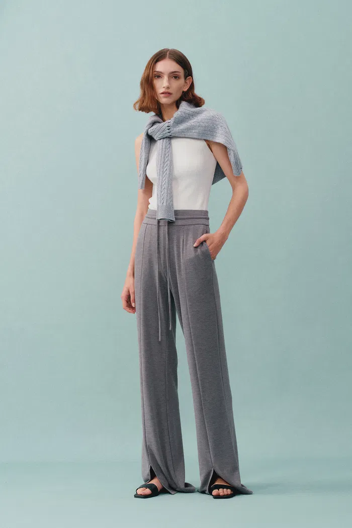 Yuri Split Hem Pants in Brushed Jersey knit - Image 2