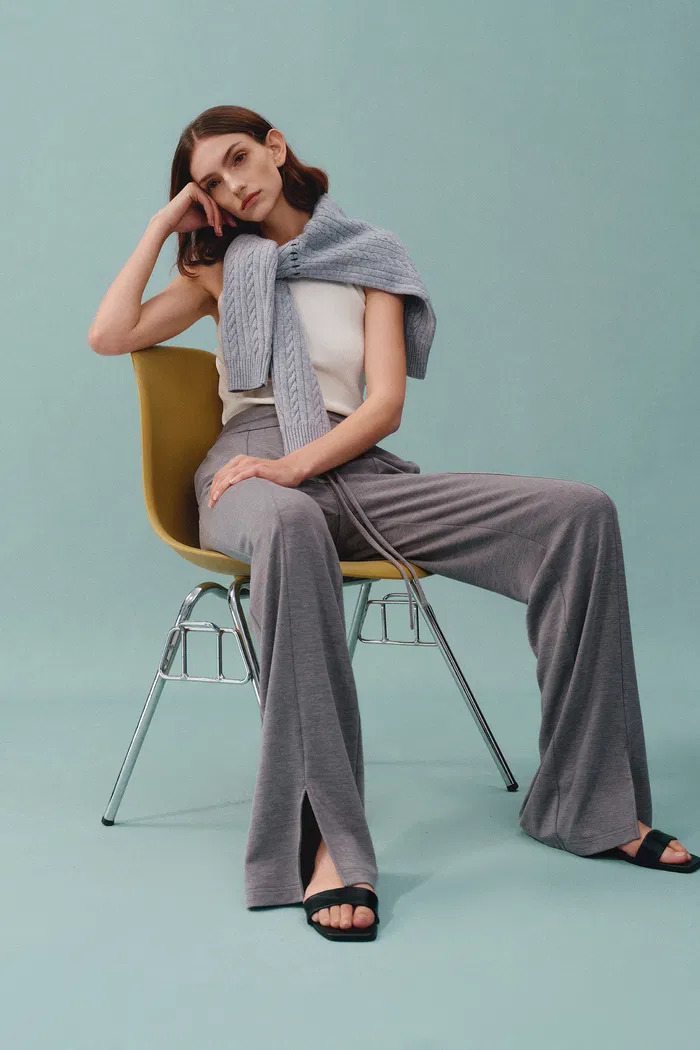 Yuri Split Hem Pants in Brushed Jersey knit - Image 4