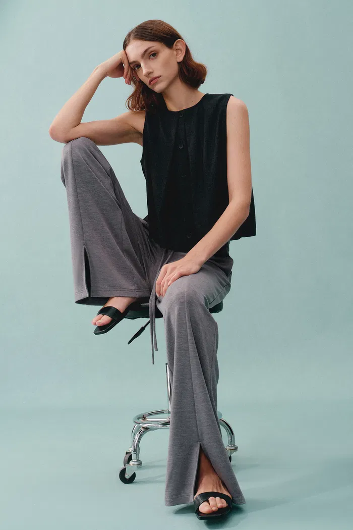 Yuri Split Hem Pants in Brushed Jersey knit - Image 9