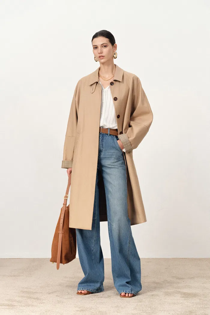 Yvette Single Breasted Double Pocket Trench Coat in Cotton - Image 4