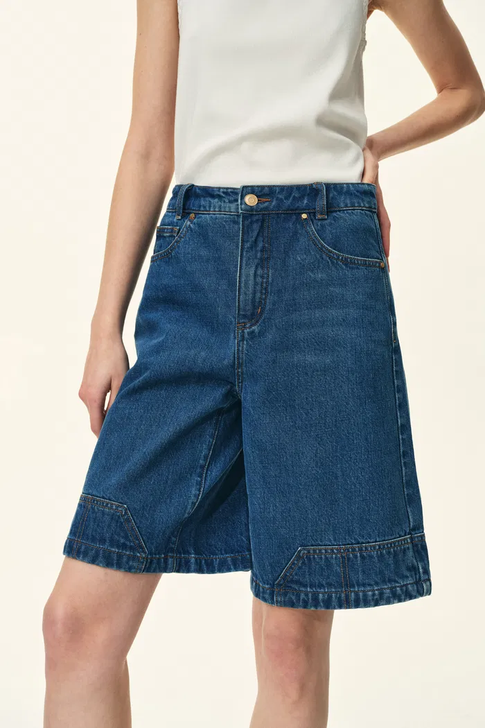 Yvonne Carpenter Denim Shorts in Deconstructed Tailoring - Image 4