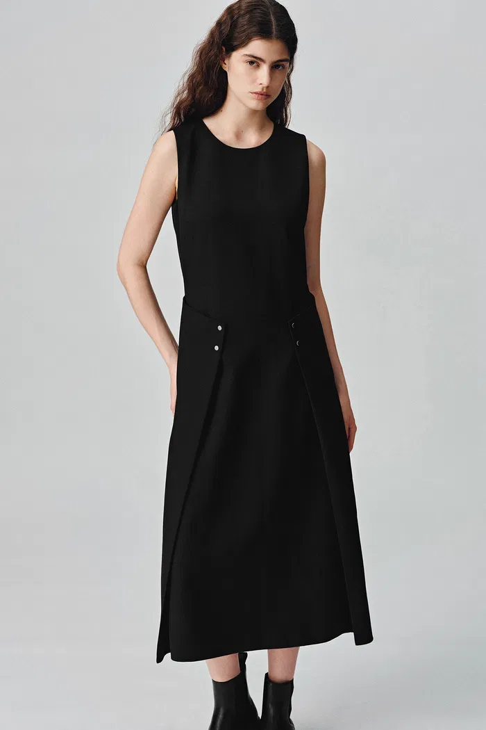 Zaha Pleated A-Line Midi Dress in Wool Blend - Image 6