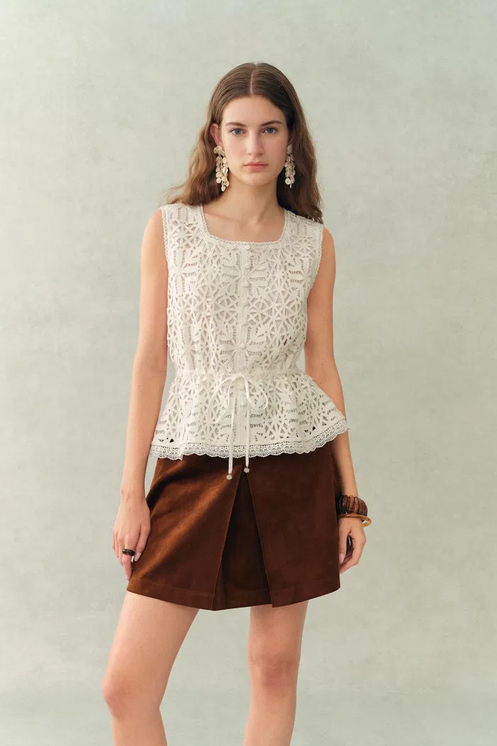 Zane Open Knit Drawstring Top in Cotton - Image 2