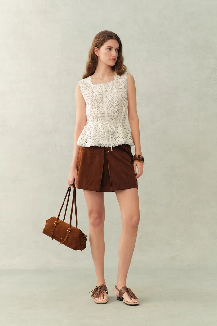 Zane Open Knit Drawstring Top in Cotton - Image 3