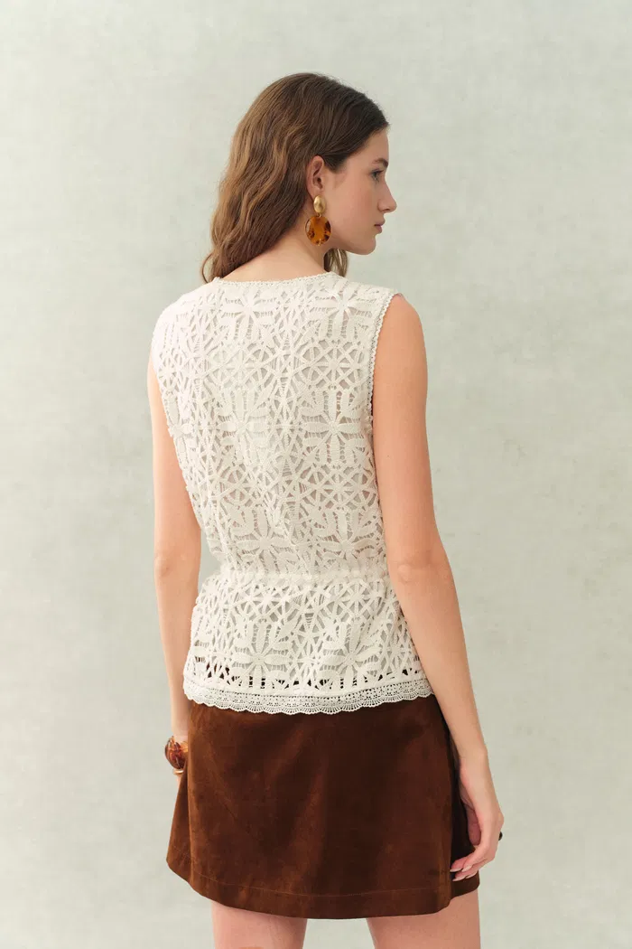 Zane Open Knit Drawstring Top in Cotton - Image 4