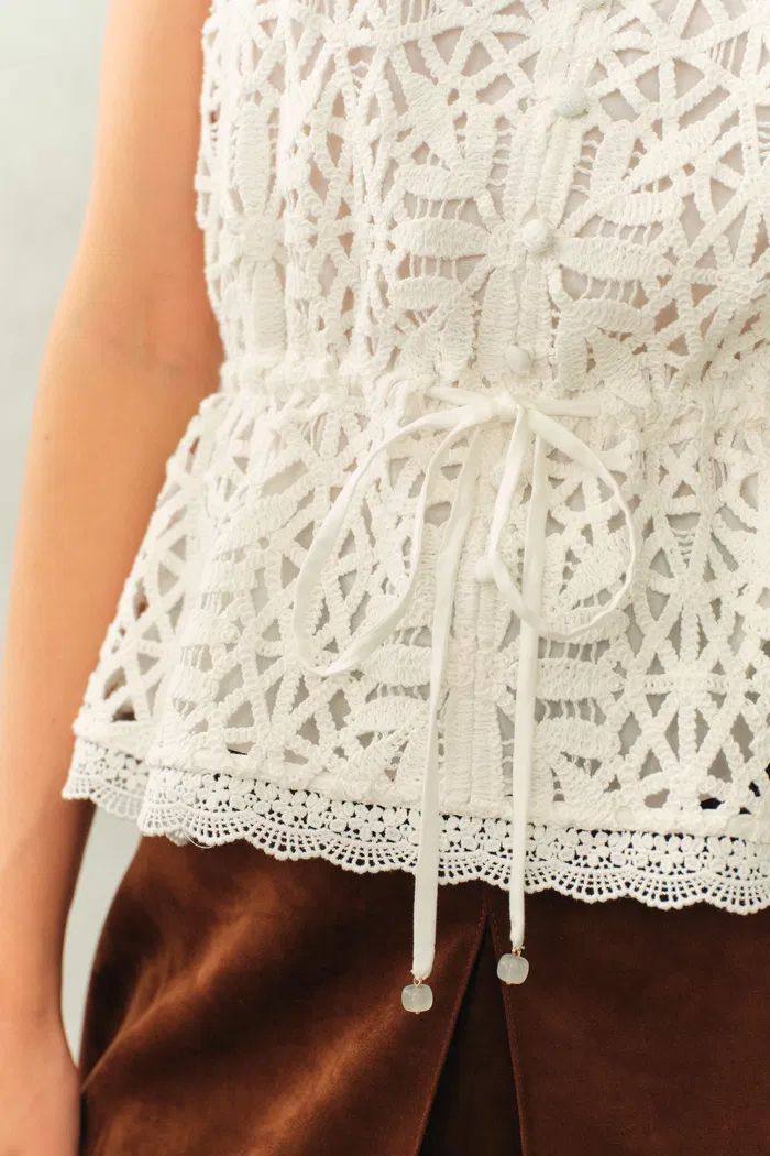 Zane Open Knit Drawstring Top in Cotton - Image 6