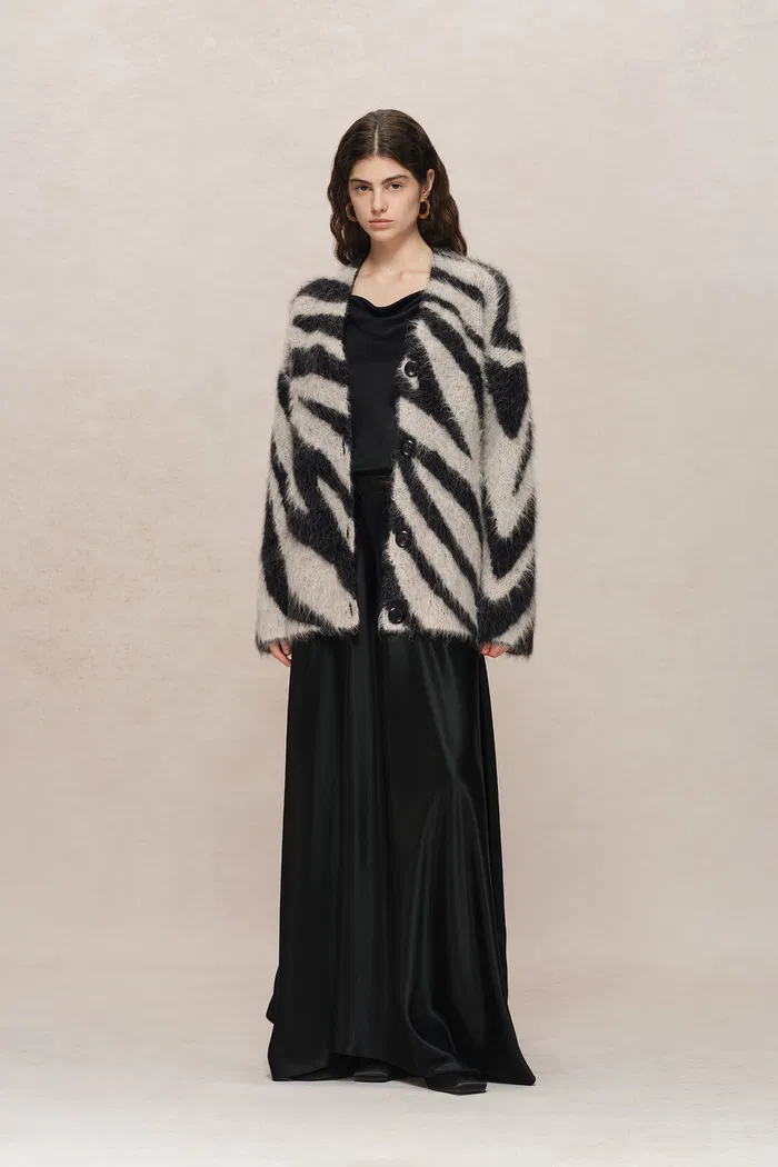 Zebra Modern Zebra Jacquard Cardigan in Washed Alpaca Knit - Image 3