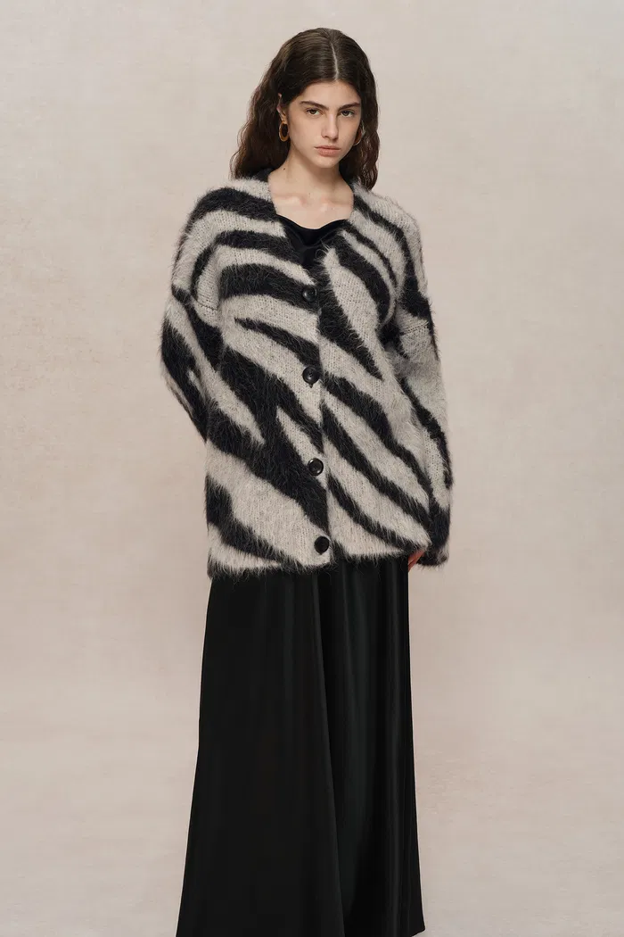 Zebra Modern Zebra Jacquard Cardigan in Washed Alpaca Knit - Image 5
