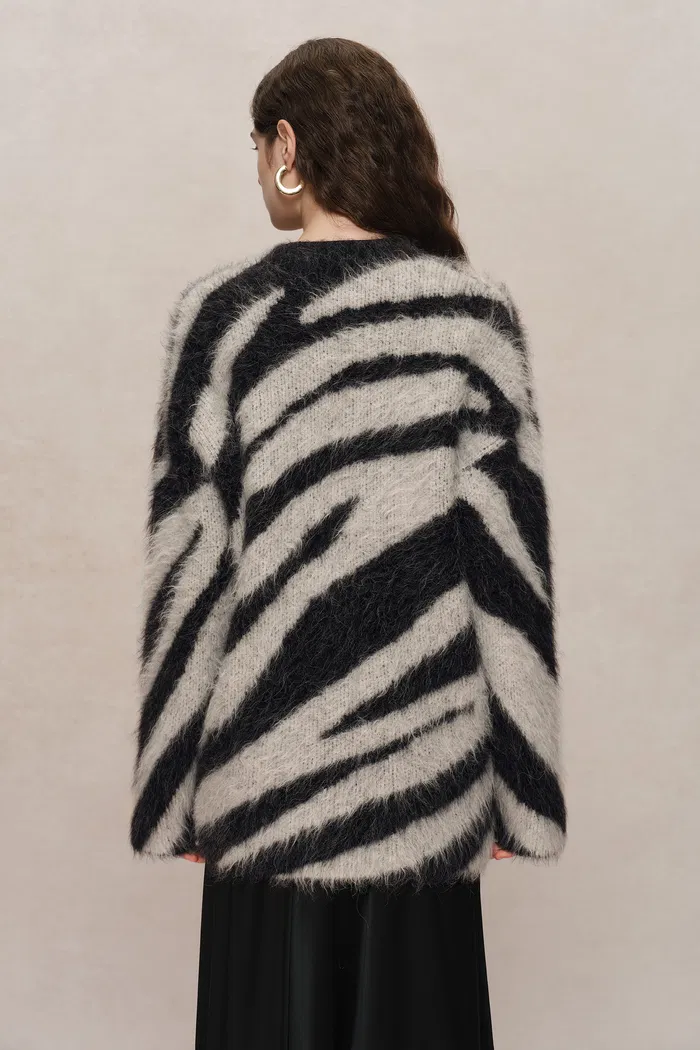 Zebra Modern Zebra Jacquard Cardigan in Washed Alpaca Knit - Image 6