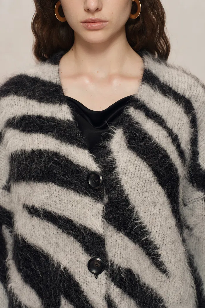Zebra Modern Zebra Jacquard Cardigan in Washed Alpaca Knit - Image 7