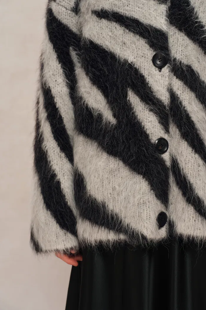 Zebra Modern Zebra Jacquard Cardigan in Washed Alpaca Knit - Image 8