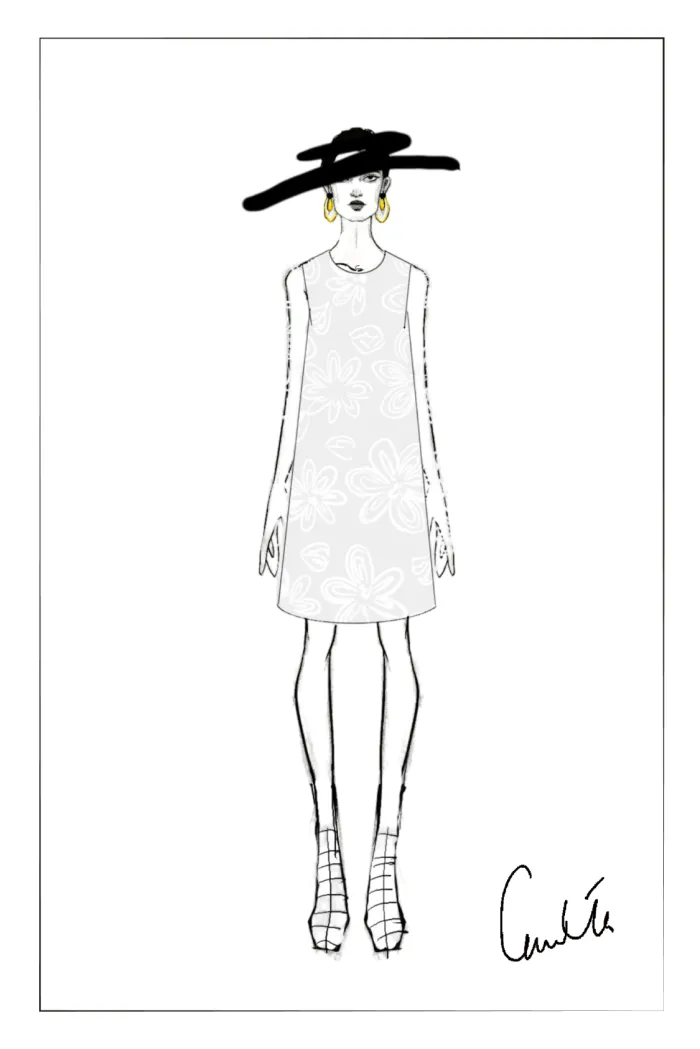 Zhen Ribbon Embroidery Short Sleeveless Dress in Silk-Wool Satin - Image 10